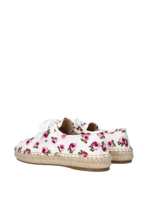 Prada floral-print lace-up espadrilles - White