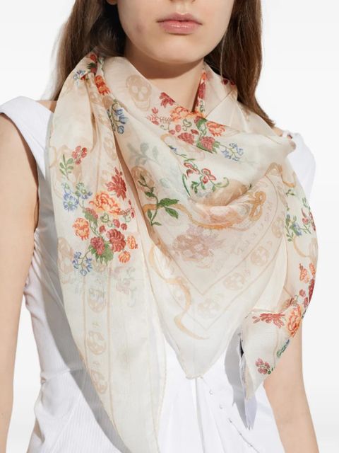 Alexander McQueen floral-print Skull scarf - Neutrals