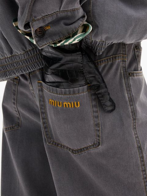 Miu Miu logo-embroidered wide-leg jeans - Grey