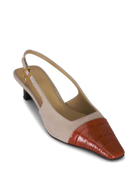 Tod's Slingback croc-effect canvas pumps - Neutrals - zdjęcie produktu nr 2