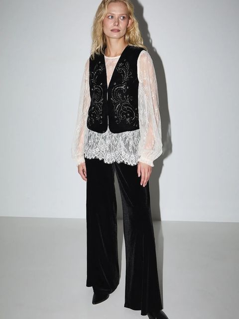 Medicine spodnie damskie kolor czarny szerokie medium waist - zdjęcie produktu nr 1