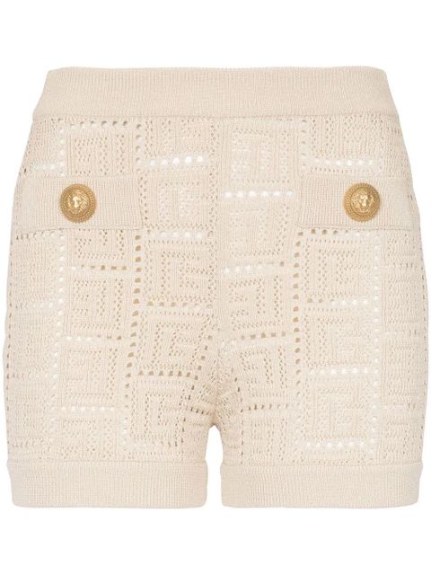 Balmain monogram mesh knitted shorts - Neutrals - zdjęcie produktu nr 1