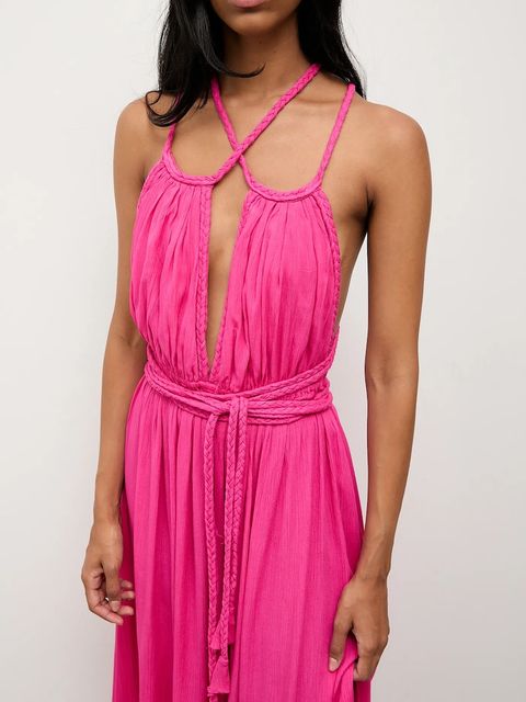 Answear.LAB sukienka kolor różowy maxi rozkloszowana