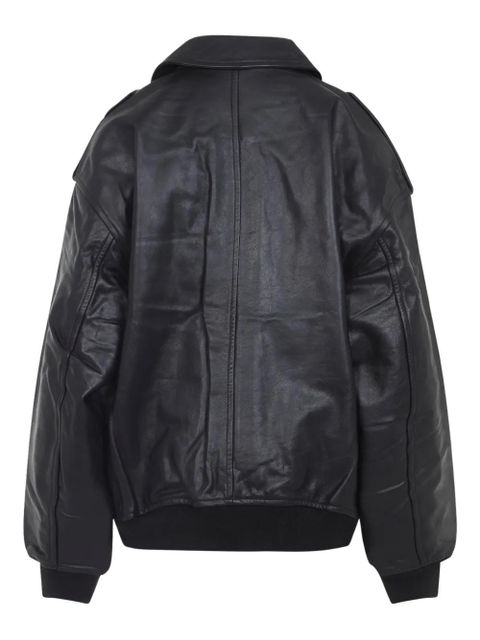 The Frankie Shop classic-collar pocketed leather jacket - Black
