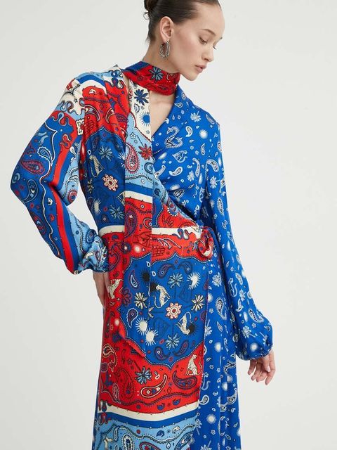 Never Fully Dressed sukienka kolor niebieski midi rozkloszowana