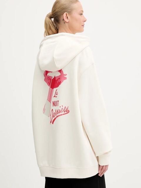 HUGO bluza bawełniana damska kolor beżowy z kapturem z nadrukiem 50545201