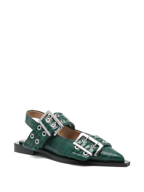 GANNI double-buckle pointed flat pumps - Green - zdjęcie produktu nr 2