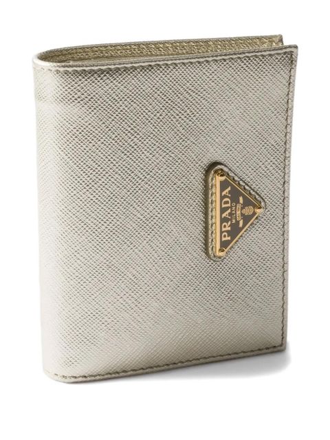 Prada small triangle-logo leather wallet - Gold