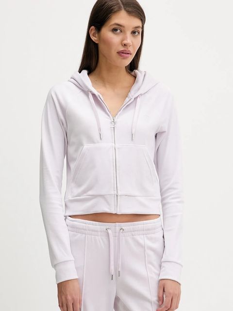 Juicy Couture bluza welurowa kolor fioletowy z kapturem z aplikacją JCWAS225306 - zdjęcie produktu nr 1