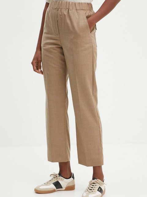 Weekend Max Mara spodnie wełniane kolor beżowy szerokie high waist 2425136052600 - zdjęcie produktu nr 1