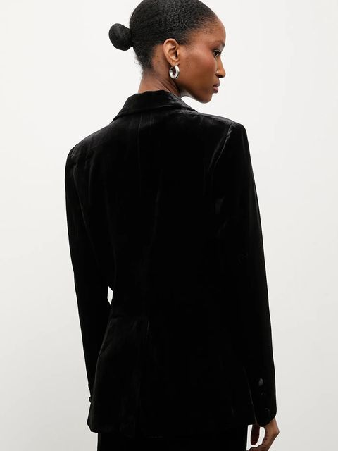 Answear.LAB marynarka welurowa kolor czarny jednorzędowa gładka