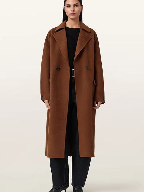 AllSaints płaszcz z dodatkiem wełny SELLMA kolor brązowy W019OD - zdjęcie produktu nr 1