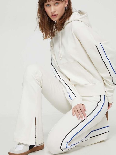 HUGO Blue bluza damska kolor beżowy z kapturem z aplikacją 50512858