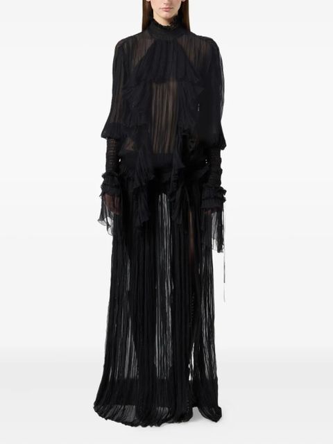Blumarine pleated ruffled maxi dress - Black