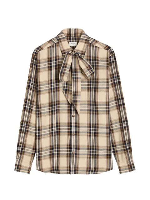 Saint Laurent plaid bow-detail shirt - Neutrals - zdjęcie produktu nr 1