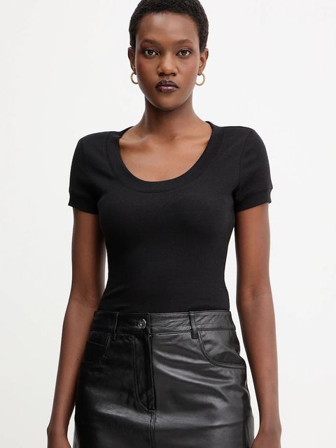 Guess t-shirt z domieszką jedwabiu TINA kolor czarny W5YP11 KCNH2 - zdjęcie produktu nr 1