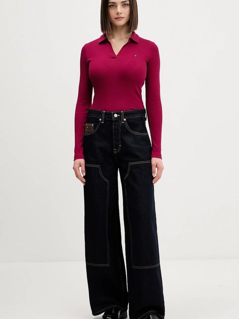 Tommy Jeans longsleeve kolor bordowy DW0DW21933