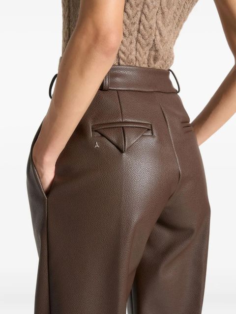 Manière De Voir pebbled leather pleated stacked trousers - Brown