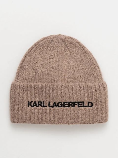 Karl Lagerfeld czapka wełniana kolor beżowy grubej dzianiny wełniana 246W3411 - zdjęcie produktu nr 1