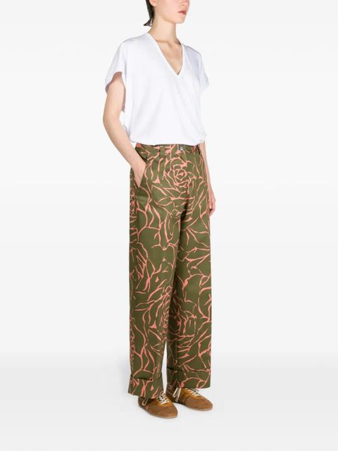 DRIES VAN NOTEN cuffed floral pants - Green