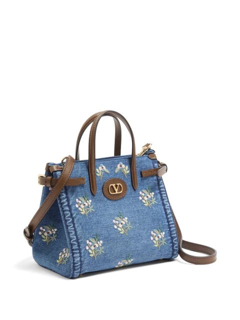 Valentino Garavani Antibes small embroidered denim shopping bag - Blue
