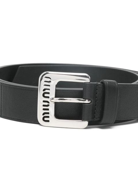 Miu Miu logo-engraved buckle belt - Black