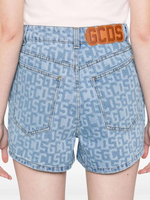 GCDS monogram denim shorts - Blue