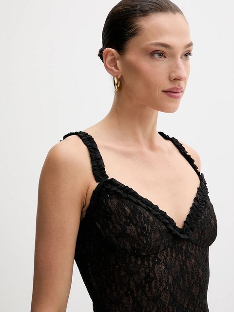 Bardot sukienka kolor czarny maxi rozkloszowana 59964DB