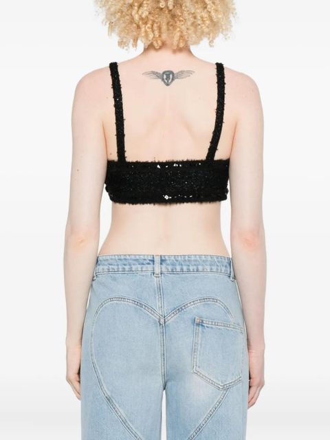 Alessandra Rich sequin-embellished bow top - Black