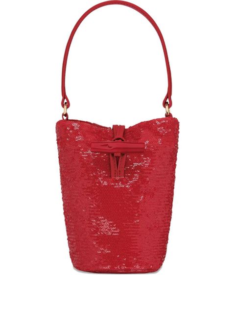 Longchamp mini Le Roseau sequin-embellished bucket bag - Red - zdjęcie produktu nr 1
