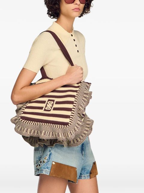 SANDRO striped ruffled-detail tote bag - Brown - zdjęcie produktu nr 2