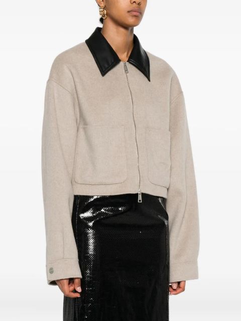 Nanushka leather-collar zip-up jacket - Neutrals