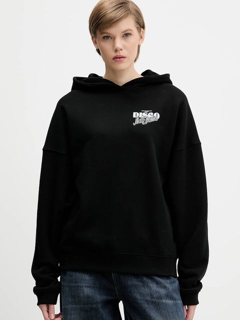 HUGO bluza bawełniana damska kolor czarny z kapturem z nadrukiem 50554966