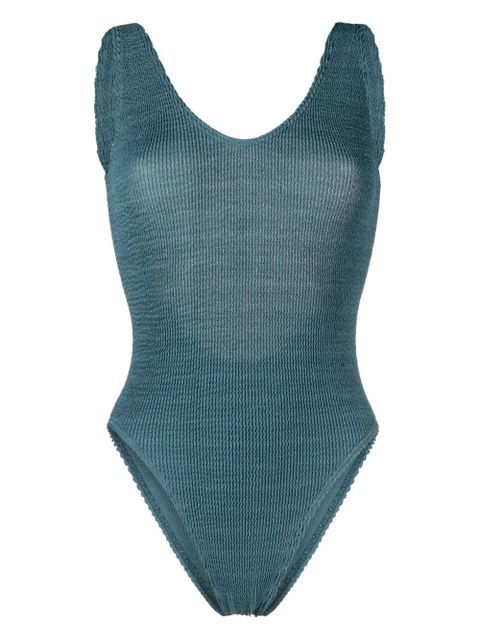 Bond-eye textured open-back swimsuit - Blue - zdjęcie produktu nr 1