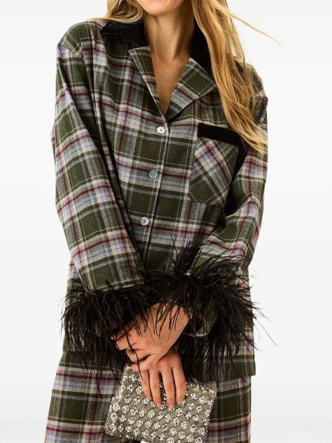 Sleeper checked detachable-feathers pajama - Green