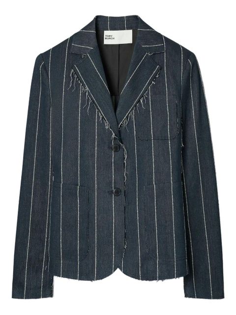 Tory Burch pinstripe frayed-edge blazer - Blue - zdjęcie produktu nr 1
