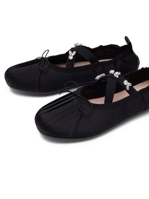 Simone Rocha pleated crystal-embellished ballet flats - Black