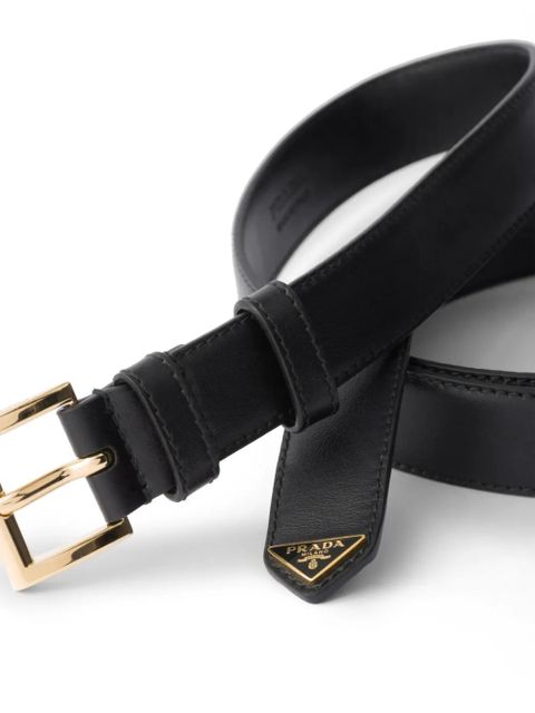 Prada logo plaque leather belt - Black