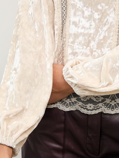 Answear.LAB bluzka welurowa damska kolor beżowy gładka