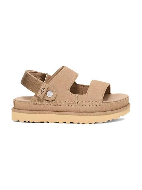 UGG klapki zamszowe Goldenstar Glide damskie kolor beżowy na platformie 1167399-SAN - zdjęcie produktu nr 1
