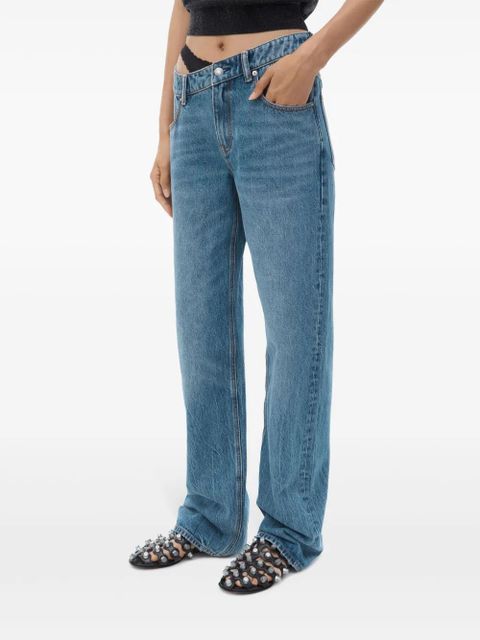Alexander Wang asymmetrical waistband lace jeans - Blue