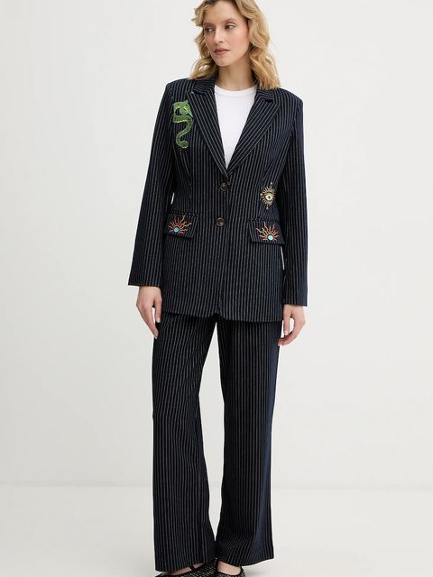 Never Fully Dressed spodnie Arden damskie kolor granatowy szerokie high waist NFDTR581