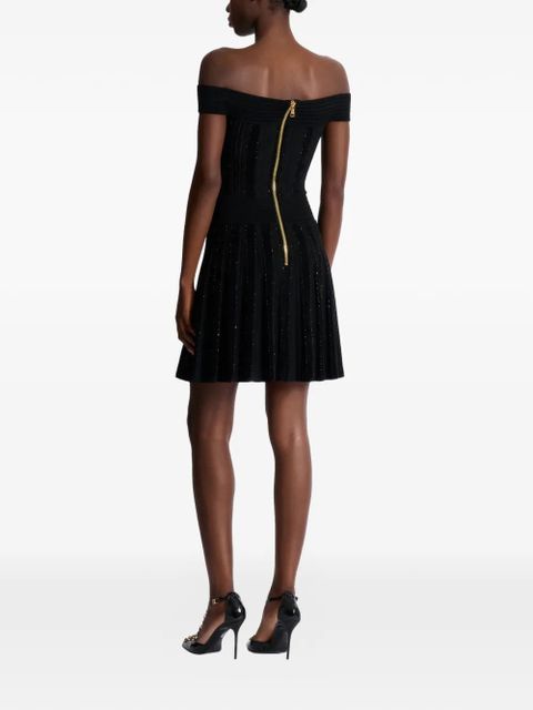 Balmain off-shoulder glittered dress - Black