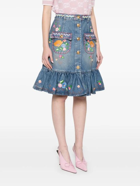 Valentino Garavani floral-embroidered midi skirt - Blue - zdjęcie produktu nr 2