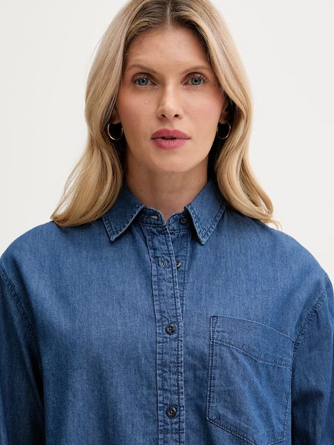 United Colors of Benetton koszula jeansowa damska kolor niebieski regular z kołnierzykiem klasycznym 5DHJDQ0CJ