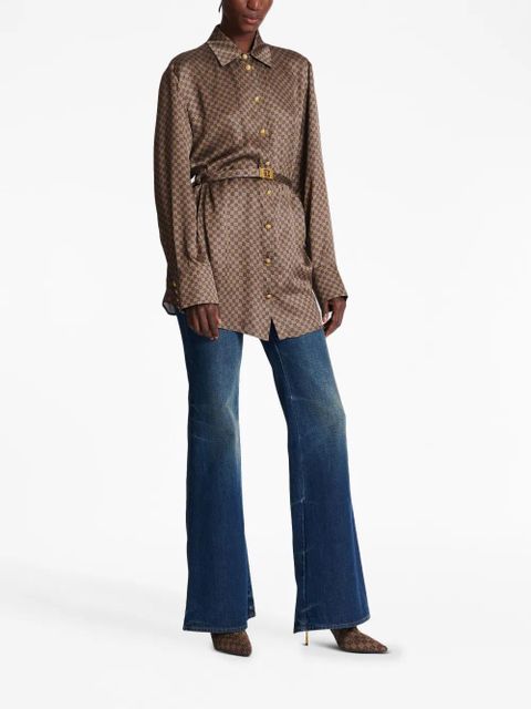 Balmain mini monogram-print silk shirt - Brown