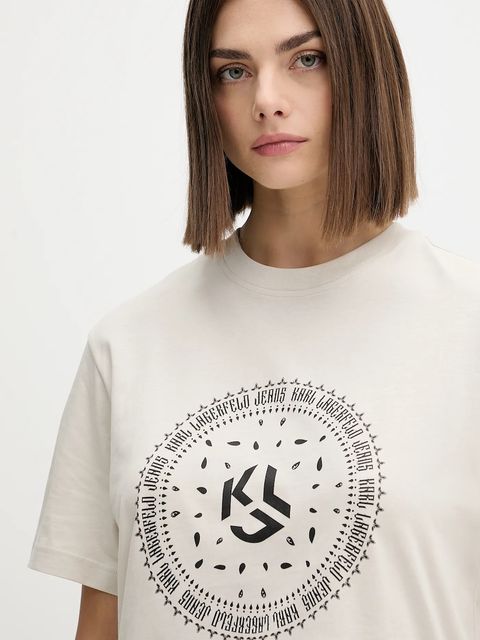 Karl Lagerfeld Jeans t-shirt bawełniany damski kolor beżowy A4W17008