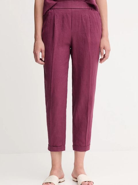 United Colors of Benetton spodnie lniane damskie kolor fioletowy proste high waist 4AGHDF079 - zdjęcie produktu nr 1