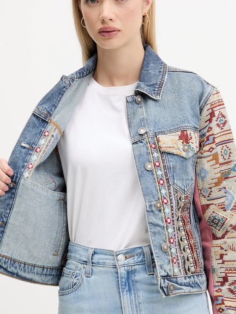 Desigual kurtka jeansowa BOHO kolor niebieski przejściowa 25WWED10