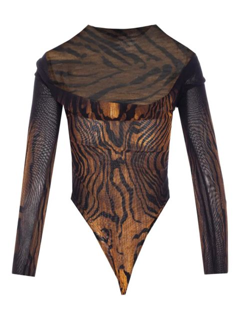 Jean Paul Gaultier tiger-print mesh bodysuit - Black - zdjęcie produktu nr 2